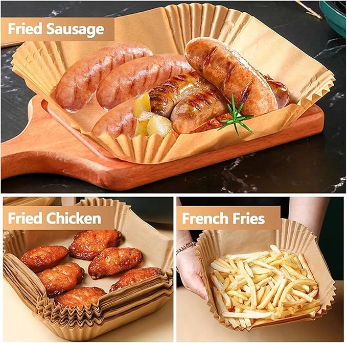 Large Air Fryer Disposable Paper Liners Nonstick 23cm Oven Airfryer Parchment Baking Paper ，Compatible For Ninja，Compatible For COSORI ，Grill Cooking Basket(16cm square,200 Pcs)