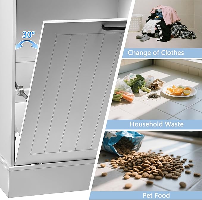 HRVEOCEI Single Tilt Out Trash Can Cabinet for 10 Gallon, Trash Can Holder Cabinet with Drawer, Farmhouse Garbage Cabinets for Kitchen Living Room, Easy to Clean (White)