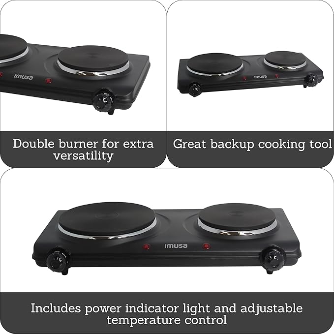 IMUSA Double Electric Hot Plate, Black (Pack of 3)