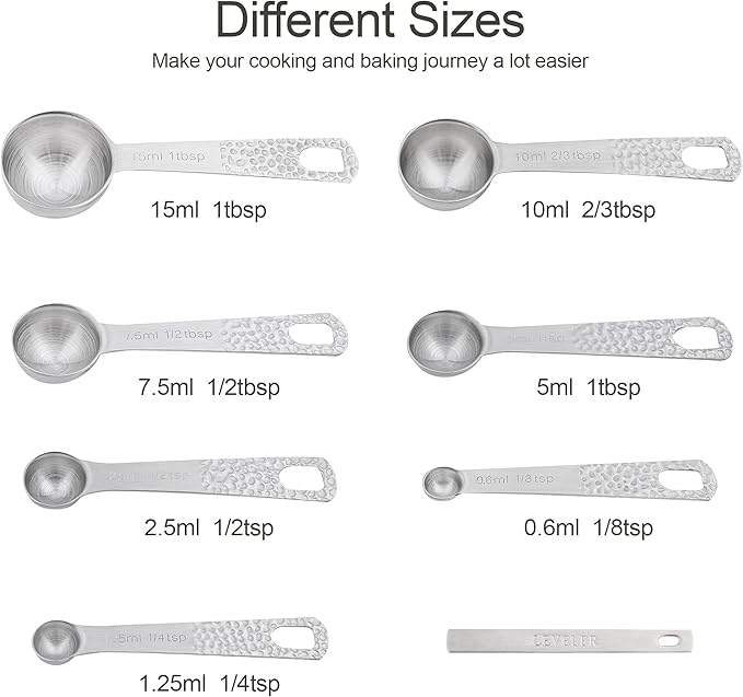 Measuring Spoons Set, 18/8 Stainless Steel Measuring Spoons Set for Dry&Liquid, Metal Metric & US Measuring Spoon with 1 Leveler and Locking Ring for Kitchen & Baking