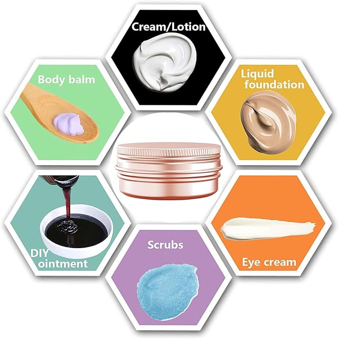 2 Ounce Aluminum Tin Jar with Screw Cap 60mL Tin Cans Refillable Containers for Cosmetic, Lip Balm, Cream, Lotion, Balms, Spices, Salve, Rose Gold 20 Pcs