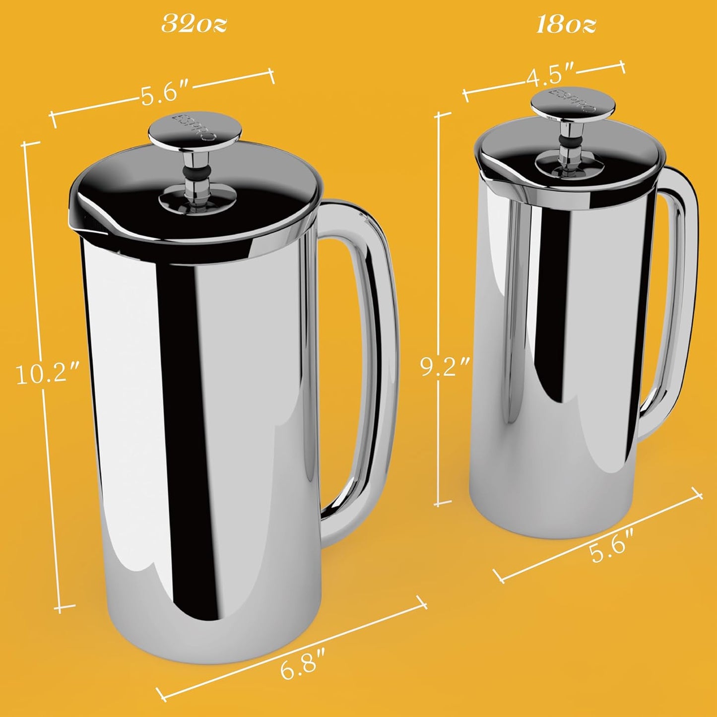 ESPRO P7 French Press Coffee Maker - Double-Walled Stainless Steel Insulated with Micro-Filter, 18 Ounces, Polished Stainless Steel