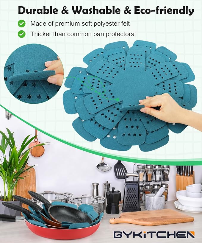 BYKITCHEN Pan Protectors for Stacking, Pan Pot Separators Pads with Stars, Felt Pot Divider Protectors for Stacking and Protecting Your Cookware(6pcs & 3 Sizes)