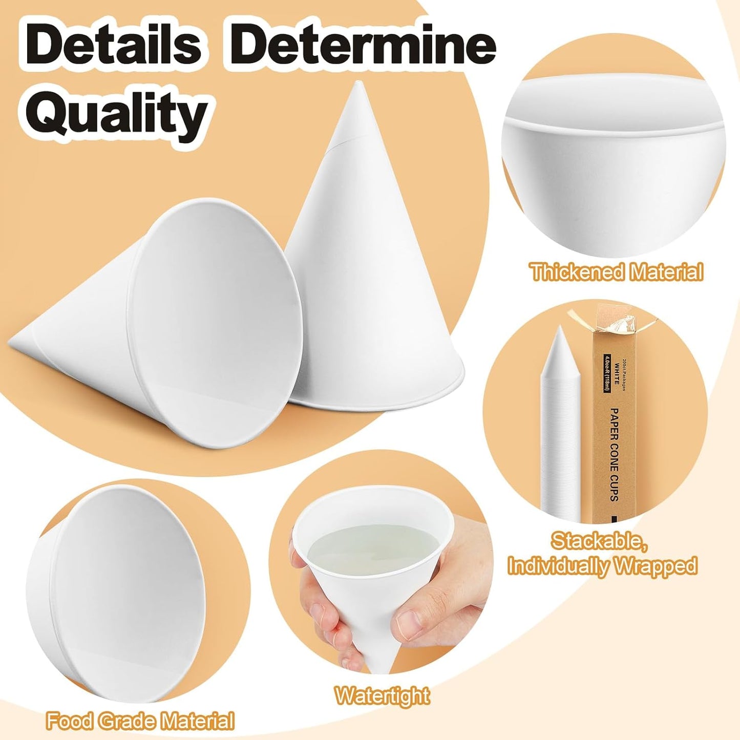 Roshtia 600 Pcs 4 oz Paper Cone Cups Thicken Disposable with 1 Cups Dispenser Pull Type Wall Mount Cup Holder Paper for Restaurants, Home, and Office, and Shaved Ice, Cold (White)