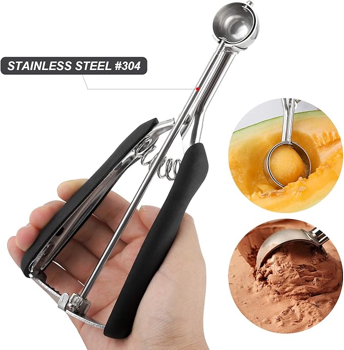 Small Cookie Scoop Set - 2 PCS Include 1 tsp / 1 Tbsp Cookie Dough Scoop, Cookies Scoops for Baking, Made of 18/8 Stainless Steel, Good Soft Grips, Quick Trigger Release