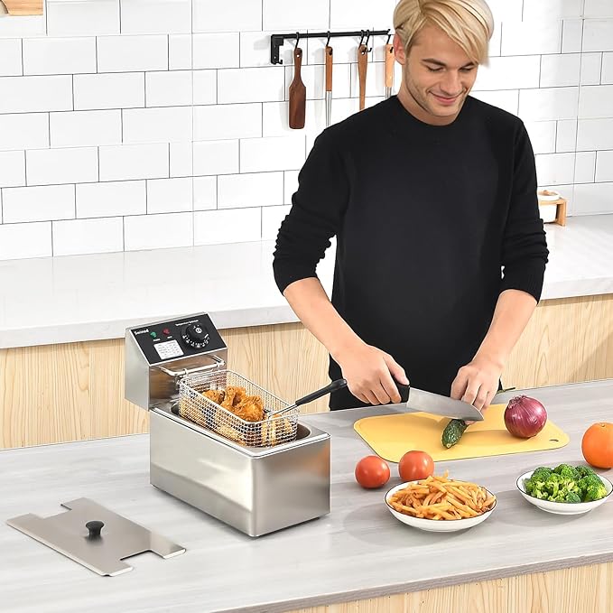 Electric Deep Fryer with Basket for Home Use, Countertop Deep Fryer 1700w Powerful Performance 4.2Qt Capacity Stainless Steel Oil Fryer