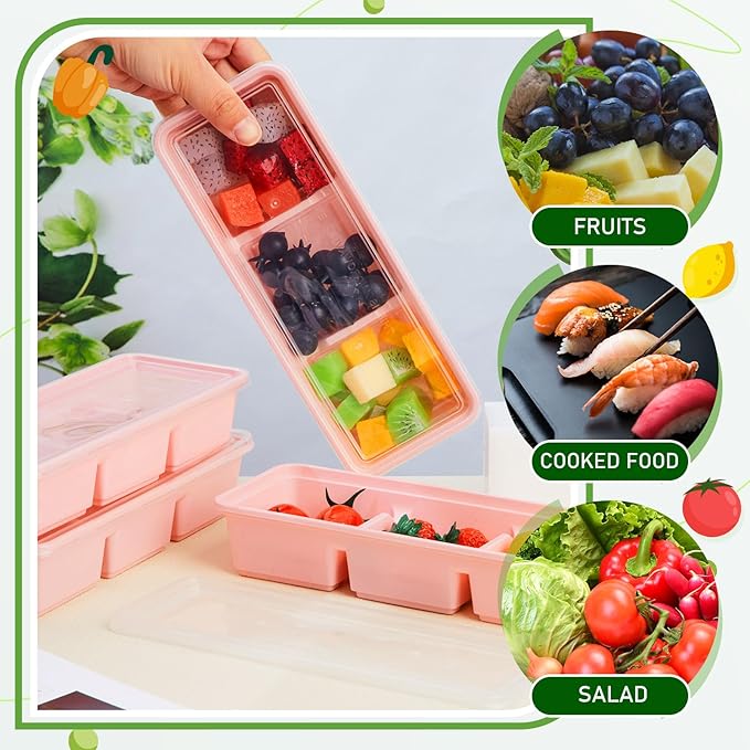 Hushee 10 Pack 17 oz Small Meal Prep Containers with 3 Compartments Snack Containers with Lid Disposable Plastic Bento Box Travel Lunch Food Boxes Stackable for Office Picnic (Pink)