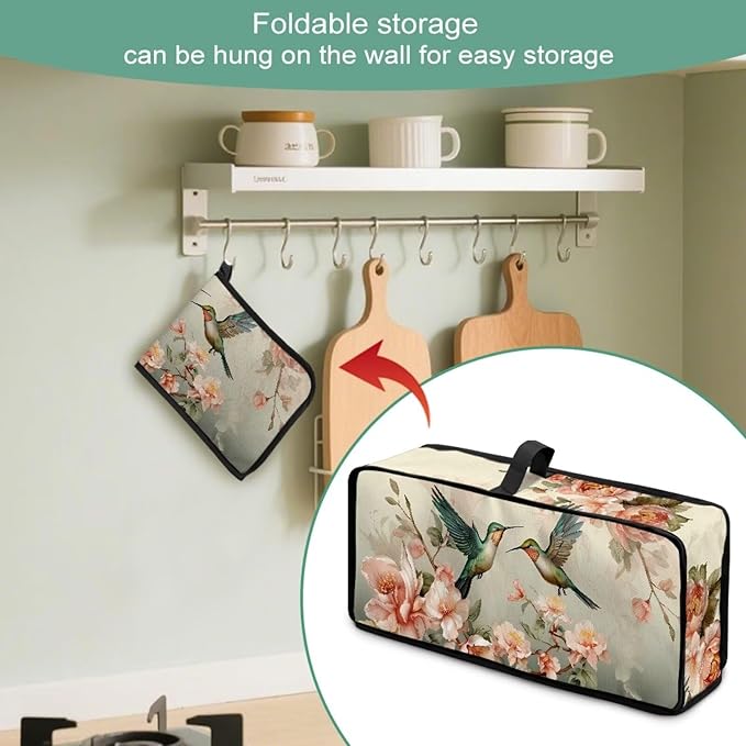 Hummingbird Floral Toaster Cover 2 Slice, Water-Resistant 2 Slice Slim Toaster Cover Protective Dust Covers for Kitchen Appliances, Easy to Fold and Store