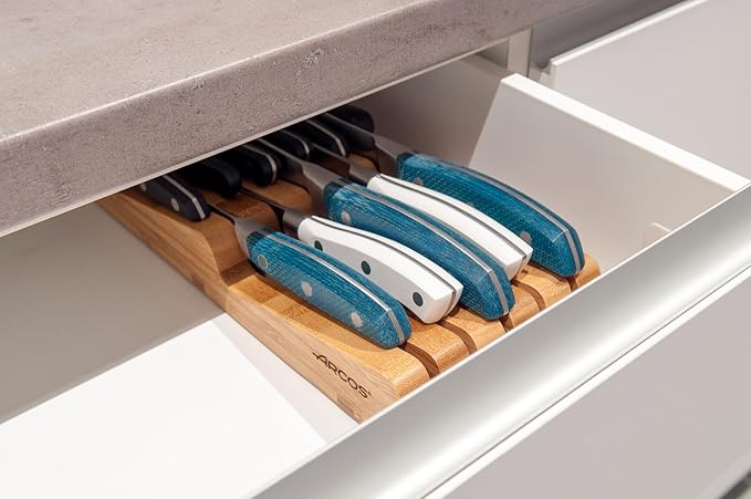 Arcos 794300 Universal Block Drawer Knives Till 25 cm (9.84 Inch) -Made of Bamboo-Size 39 x 432 x 139 mm (1.53 x 17 x 5.47 Inch) -Brown Colour, Stainless Steel ands Plastic