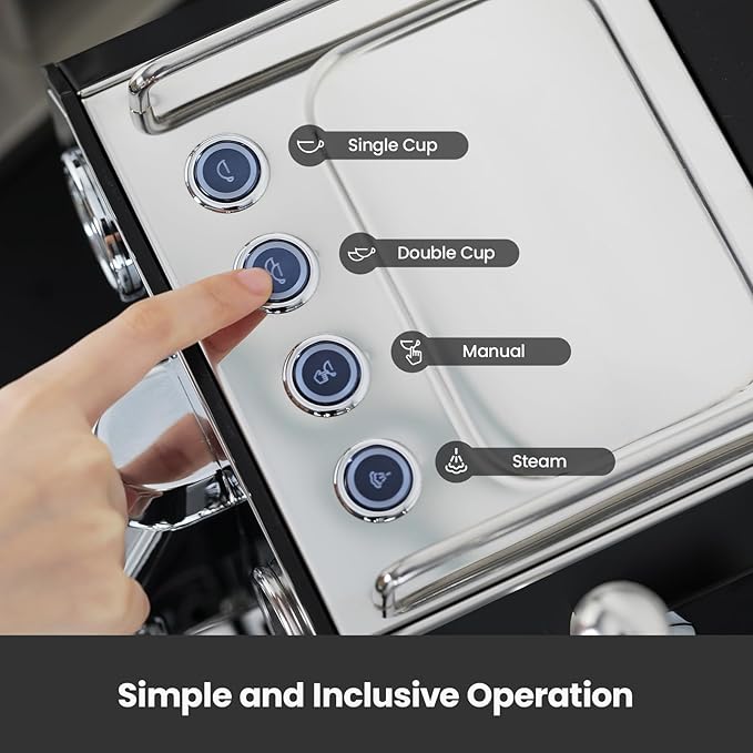 Gemilai Owl G3006 Home Espresso Machine, 58mm Commercial Group Head & PID Temp Control, Stainless Steel Coffee Maker for Barista-Quality Latte Art, Cappuccino Dual Data Display Black