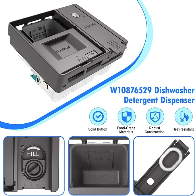 Upgraded W10876529 Dishwasher Detergent Dispenser Compatible with Whirlpool Kenmore Jenn-Air Dishwasher Soap Dispenser Replacement Parts W10620297 W10620299 AP6024305 PS11738149 Rinse Aid Dispenser
