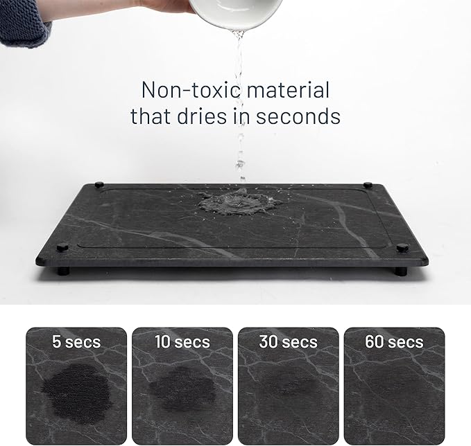 Natural Stone Dish Drying Mat 15.7" x 11.8", Slate Color - Diatomaceous Earth Kitchen Mat | Quick Drying, Non-Toxic, BPA-Free, Eco-Friendly | Female-Founded USA Brand