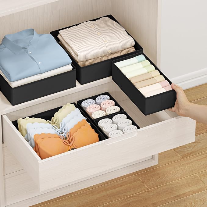 DIMJ Drawer Organizer Clothes Storage - 24 Pack Baby Dresser Organizer for Nursery, Foldable Closet Drawer Organizer Bins for Bedroom Organization, Fabric Storage Dividers for Socks, Underwears, Bras