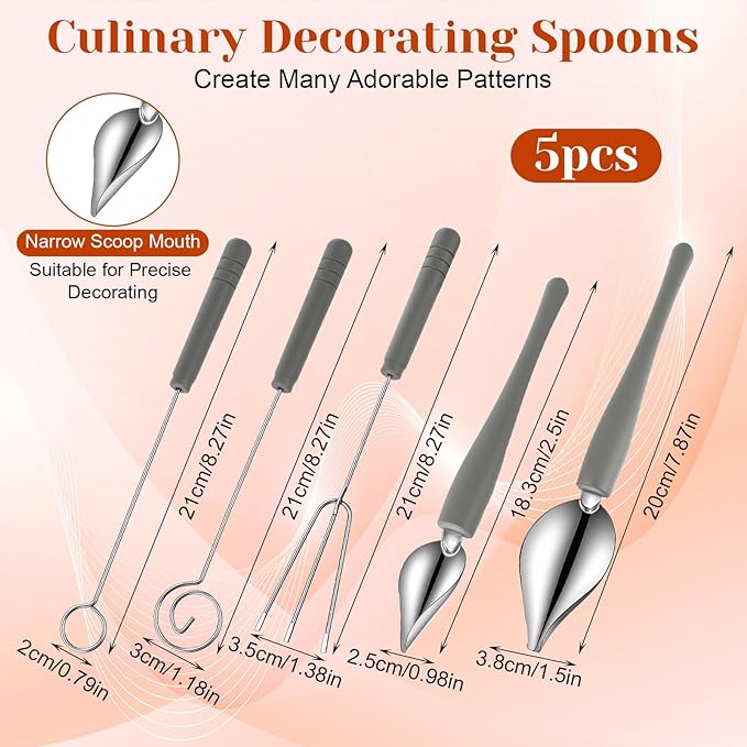 5 Piece Chocolate Dipping Tool Candy Making Supplies for Easy Candy Making and Decorative Plating, Stainless Steel Decorating Spoons for Decorative Plates Cake Coffee, Dipping Fork Spoons