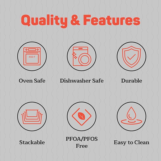 Emporio Kitchen Stackable Baking Pan Set - Deluxe Nonstick Gray Marble Coating, Carbon Steel Bakeware Sets, PFOA, PFOS, PTFE Free, Recipe Booklet Included, Oven Safe (Up to 450°F), Set of 7