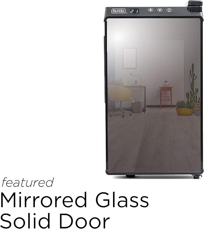 BLACK+DECKER Wine Cooler 8 Bottle,Wine Fridge Thermoelectric with Mirrored Front,Freestanding Wine Cooler Refrigerator &LED Display,BD60326