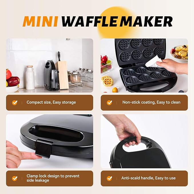 Waffle Maker, Mini Waffle Maker Machine Nonstick with Quick Heat-Up Make 8 pcs Waffles,Waffle Maker for Kids, Suitable for Good Breakfast Snack Dessert