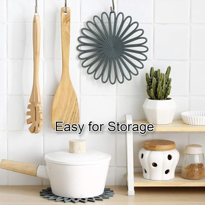 Set of 3 Silicone Trivet Mat - Hot Pot Holder Hot Pads for Table & Countertop - Trivet for Hot Dishes - Non-Slip & Heat Resistant Modern Kitchen Hot Pads for Pots & Pans, Sky Blue