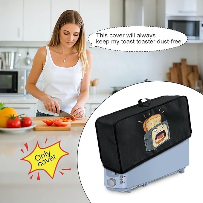 Slim Toaster 2 Slice Compact Thin Cover for 2 Slice Slim Toaster Funny Bread Print Dust Covers for Kitchen Appliances, Easy to Fold and Carry Water-Resistant