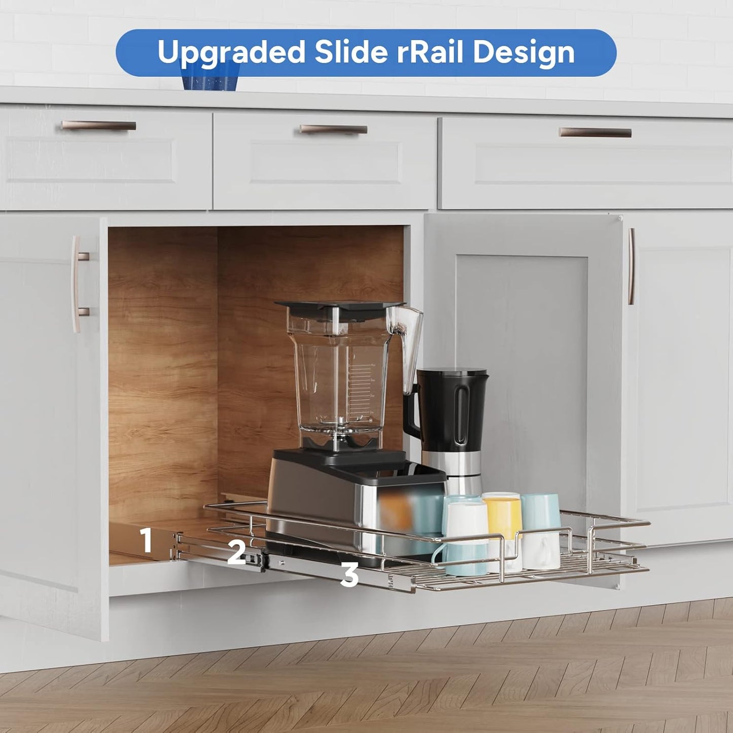 ROOMTEC Pull Out Cabinet Organizer, Cabinet Pull Out Shelves 14½" W x 21½" D, Heavy Duty Cabinet Drawers Slide Out Kitchen Cabinet Organizers Storage Shelf