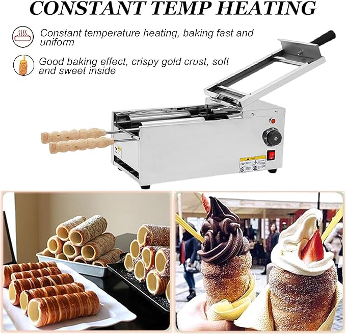 Cake Pop Roller Machine, Chimney Cake Roll Oven Machine 110V 220V Electric Chimney Roll Cake Maker, 2pcs/Time Ice Cream Cone Oven Machine,220V