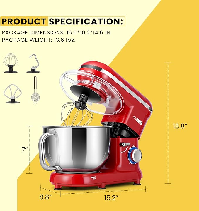 VIVOHOME 660W 10 Speed 6 Quart Tilt-Head Electric Food Mixer with Beater, Dough Hook, Wire Whip and Egg Separator and 45lbs/Day Soft Chewable Nugget Ice Maker with Self-Cleaning, Scoop, 10 Ice Bags