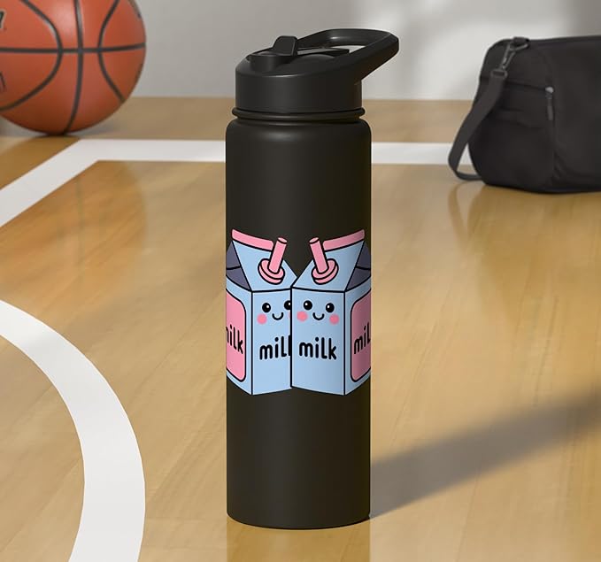 Milk Carton Kawaii Cute Smiling Milk Stainless Steel Insulated Water Bottle