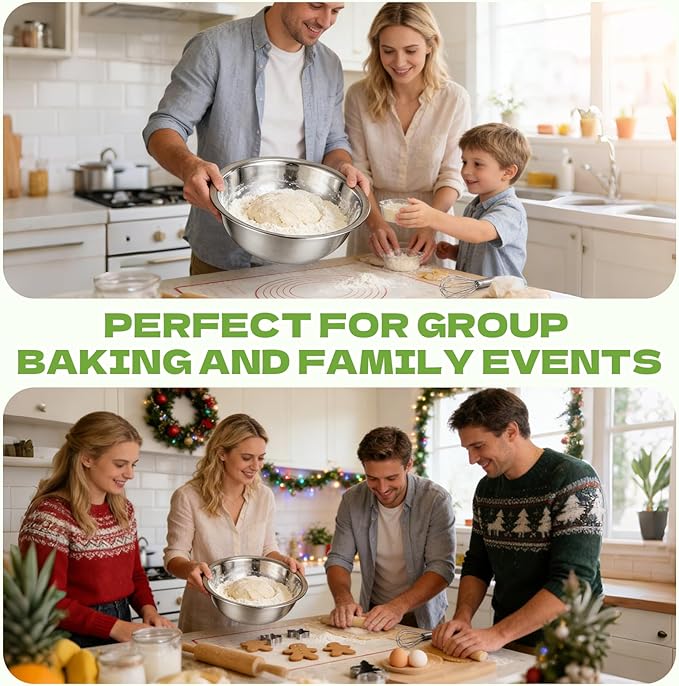 8 PCS Stainless Steel Mixing Bowls 13 Inch 8 Qt Extra Large Metal Basin with Mirror Finish, Heavy-Duty Salad Dough Bowl Kitchen Prep Bowl Dishwasher Safe Dish Tub for Home & Commercial Cooking