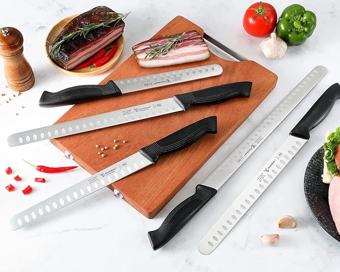 Carving Knife 11-Inch with Razor Sharp Granton Edge for Turkey, Ham, Meat Slicing and Cutting – NSF Certified, German Stainless Steel Blade, Black