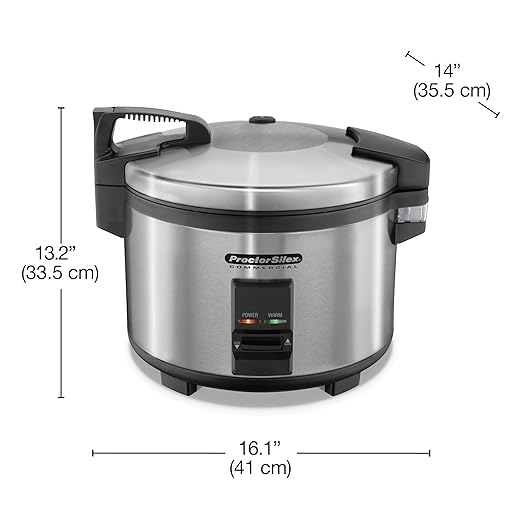 Proctor Silex Commercial 37540 Rice Cooker/Warmer, 40 Cups Cooked Rice Capacity, Nonstick Inner Pot, Hinged Lid, Stainless Steel Housing, Conforms to NSF