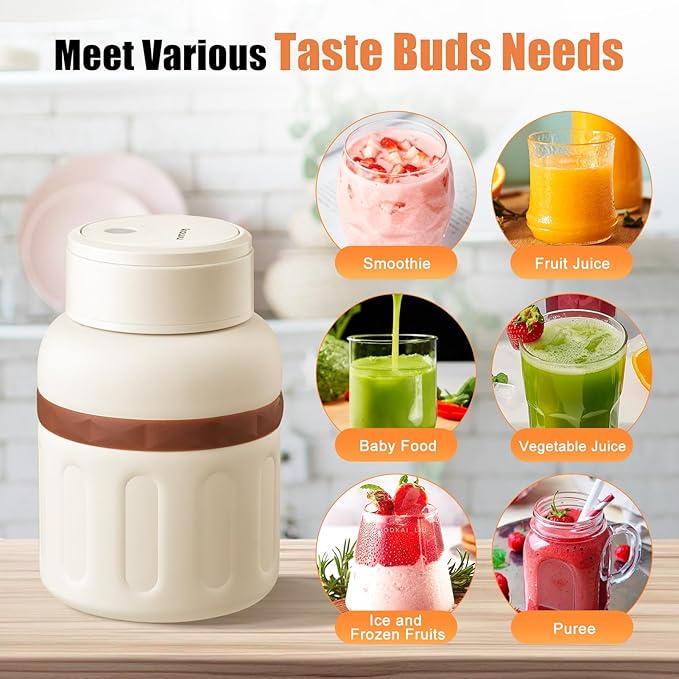 Kawu Portable Blender, 27oz Personal Smoothies Blender with Stainless Steel Inner, Cordless Electric Shake Maker, USB Rechargeable, BPA Free, Travel Bottle for Smoothie, Jucie