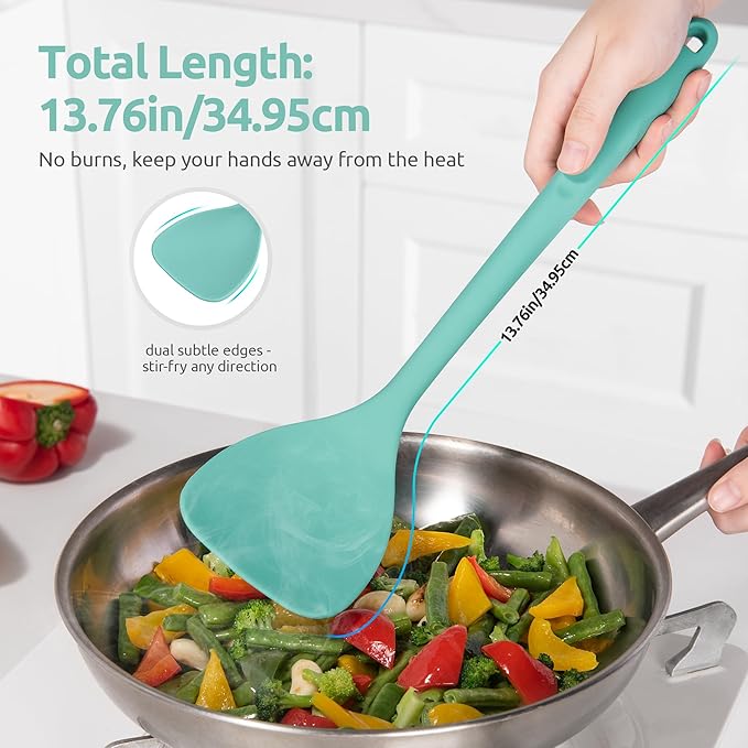 U-Taste 18/8 Stainless Steel Measuring Cups and Spoons Set of 12 (Multi) and 600ºF Heat Resistant 13.76" Long, 3.63" Wide Wok Spatula for Kitchen Stir Fry (Aqua Sky)