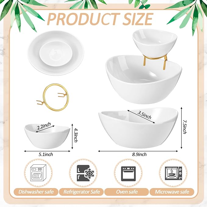 2 Set Chip and Dip Serving Set 2 Tier Chip and Dip Serving Dish Porcelain Appetizer Bowl and Platter with Stand for Food Taco Bar Salad Display Dessert Entertaining Party(Gold,Classic Style)