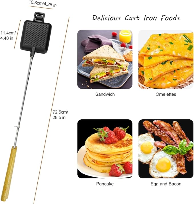5 Inch Pie Irons for Camping Large Cast Iron Sandwich Maker 2 PCS with Storage Bag 23" Thickened Handles for Campfire Cooking Equipment
