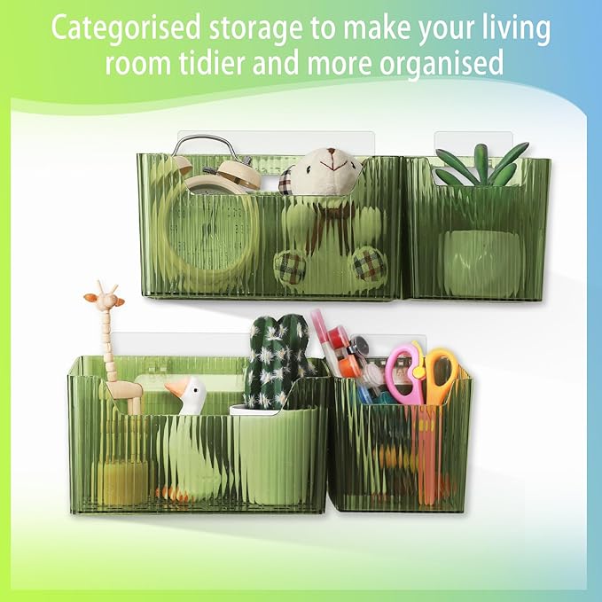 8 Pcs Storage Organizer Bins Wall Mounted Organizer Basket Plastic Cabinet Door Bins Stackable Hanging Baskets for Organizing for Wall Refrigerator Kitchen Bathroom Pantry(3.94'',Green)