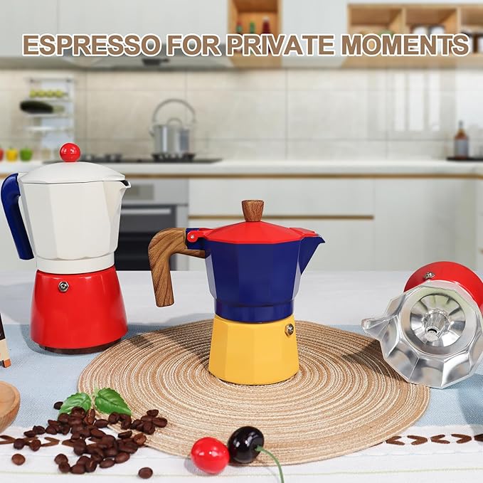 Aluminum 9 Cup 450ml Moka Pot Express Coffee Maker Stovetop Espresso Colorful Coffeemaker Italian Classic Style Brewing Greca Cafe Mocha Machine for Cafeteras Lover Camping Travel and Home Use 15oz