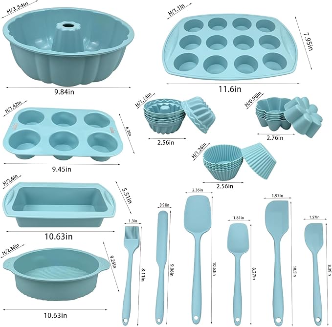 29PCS Nonstick Silicone Baking Set With Bakeable Mini Cake Pans, Bakeware for Oven, Molds and Heat Resistant Spatulas