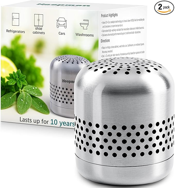 Upgraded Refrigerator Deodorizer – Lasts for 10 Years, Long-Lasting Odor Eliminator for Fridge, Closet, Car -More Effective Than Baking Soda Charcoal Air Purifier - Nano Catalyst Technology (2 Pack)