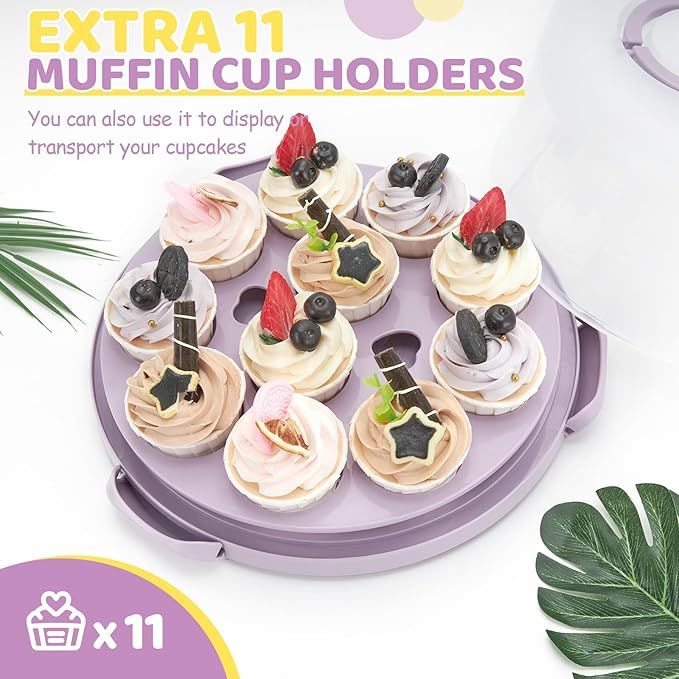 Ohuhu Cake Holder, BPA-Free Cake Carrier with Lid and Handle Cake Transport Container Portable Cake Keeper Two Sided Base for Pies Cookies Nuts Fruit etc - Suitable for 10 inch Cake Gifts
