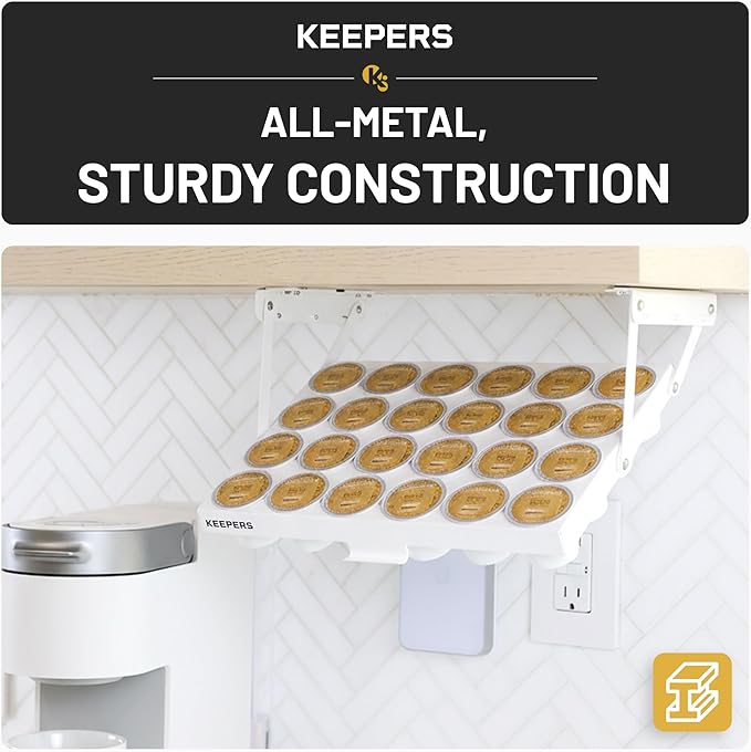 COFFEEKEEPERS KEEPERS Under Cabinet K Cup Holder with Swing-Down Access – Space-Saving Coffee Pod Holder and K Cup Organizer for 24 Pods – Steel Coffee Pod Organizer with Easy DIY Installation