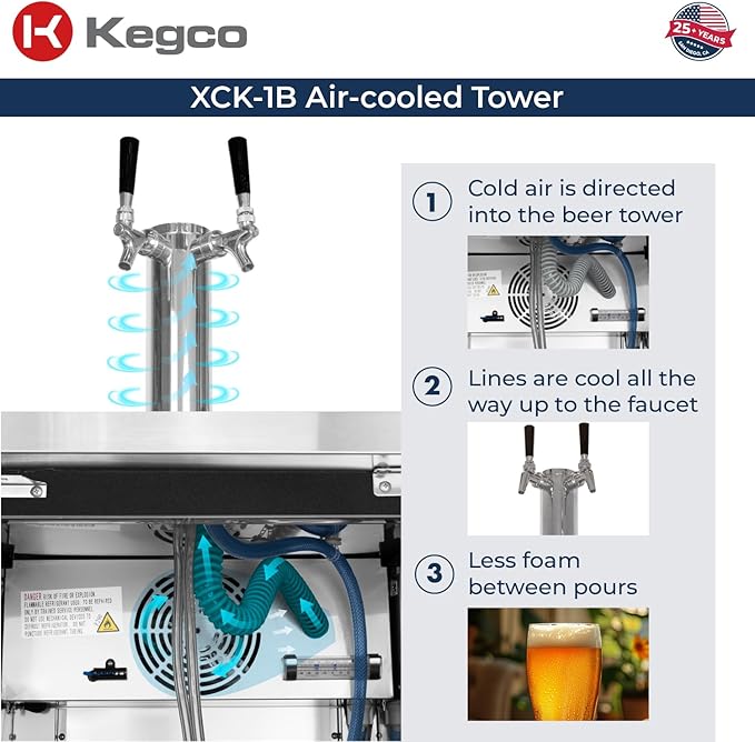 Kegco XCK-1B-2 24" Dual-Tap Commercial Kegerator – Stainless Steel Draft Beer Dispenser, Holds Full or Slim Kegs