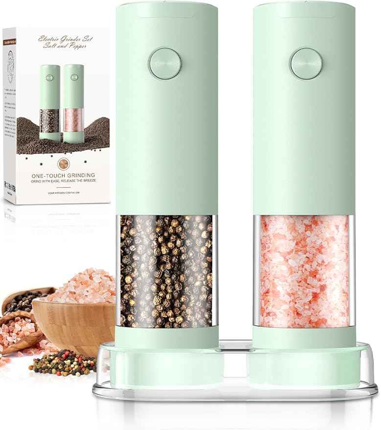 Electric Salt and Pepper Grinder Set Automatic Battery Pepper Mill Shakers Adjustable Coarseness Upgraded Larger Capacity with Led Home and Kitchen Appliances Birthday Gifts for Women Mom