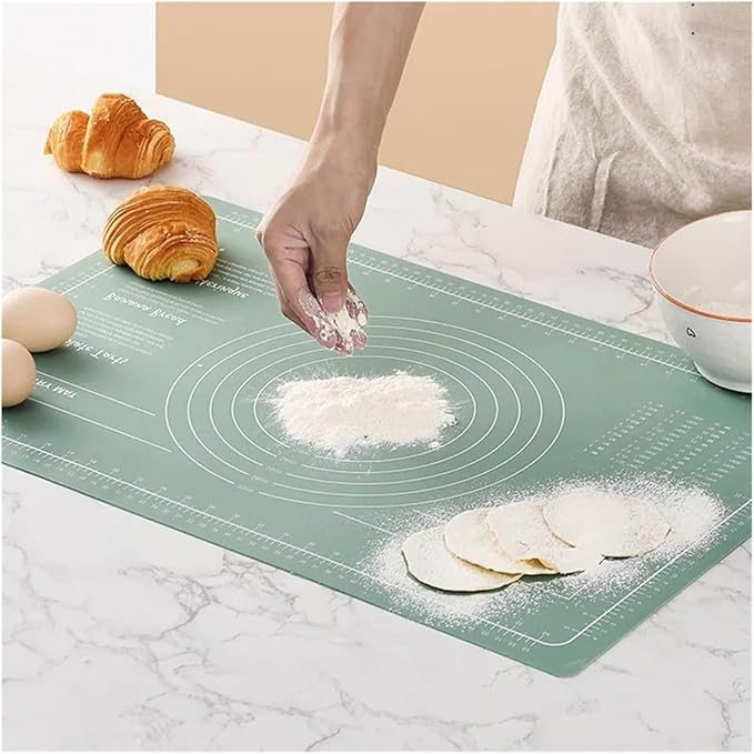 Silicone Measuring Kneading Pad Set Household Rolling Pin Dough Large Thick Non-slip Non-stick Bottom Baking Tool(Kneading pad blue)