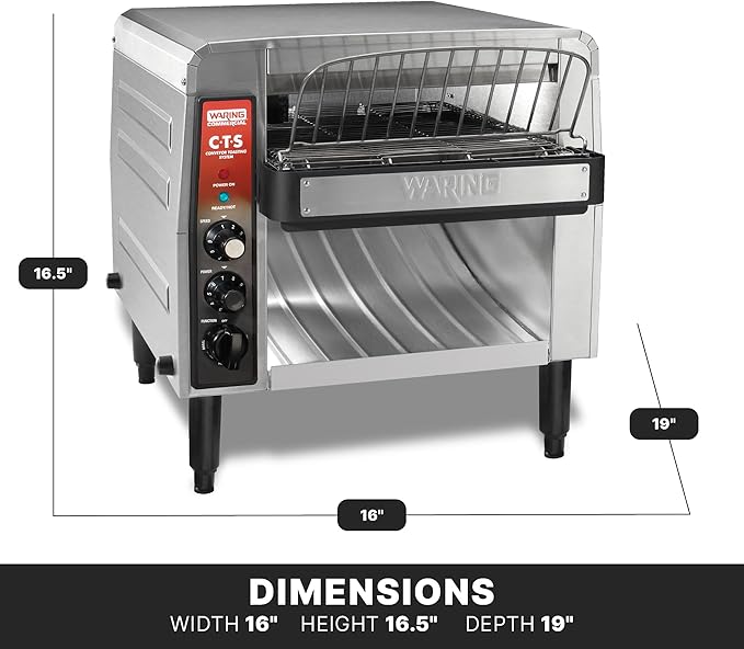 Waring Commercial CTS1000B Conveyer Toaster, 1000+ slices per hour, 208V, 2700W, 6-20 Phase Plug,Silver