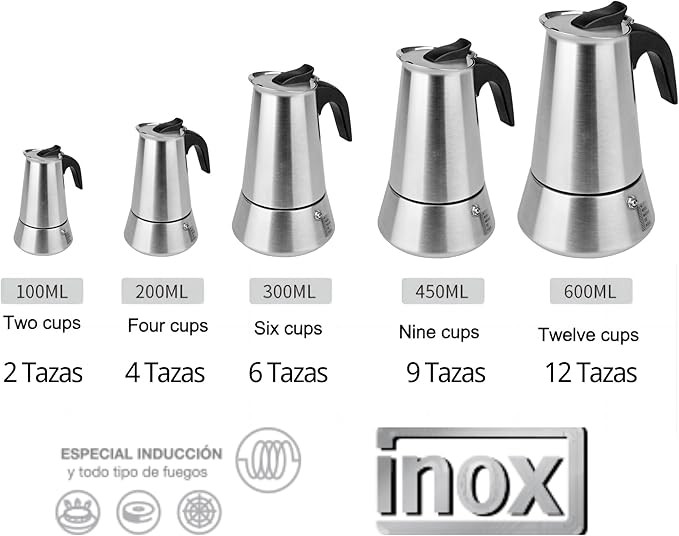 9 Cup Stovetop Espresso Maker Matte Stainless Steel Moka Pot Italian and Cuban Mocha Coffee Maker, Compatible with Gas, Electric, Ceramic, and Induction stovetops(15 fl oz/450 ml)