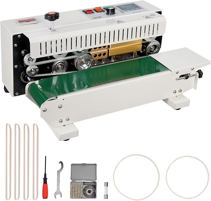 VEVOR Continuous Bag Band Sealing Machine, 0.24-0.47 in/6-12 mm Seal Width, Horizontal Band Sealer Machine with Digital Temperature Control, Bag Sealer for 0.02-0.8 mm Plastic Bags with Count Function