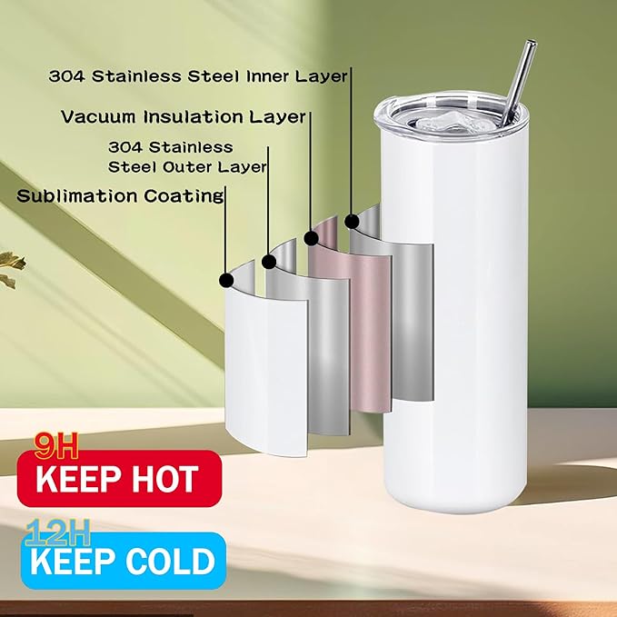 4 Pack 20oz Sublimation Tumblers Bulk With Flat Edge, 20OZ Flat Sublimation Tumbler Blank, Skinny Straight Stainless Steel Blanks Cups with Individual Box (4, 20OZ FLAT EDGE)