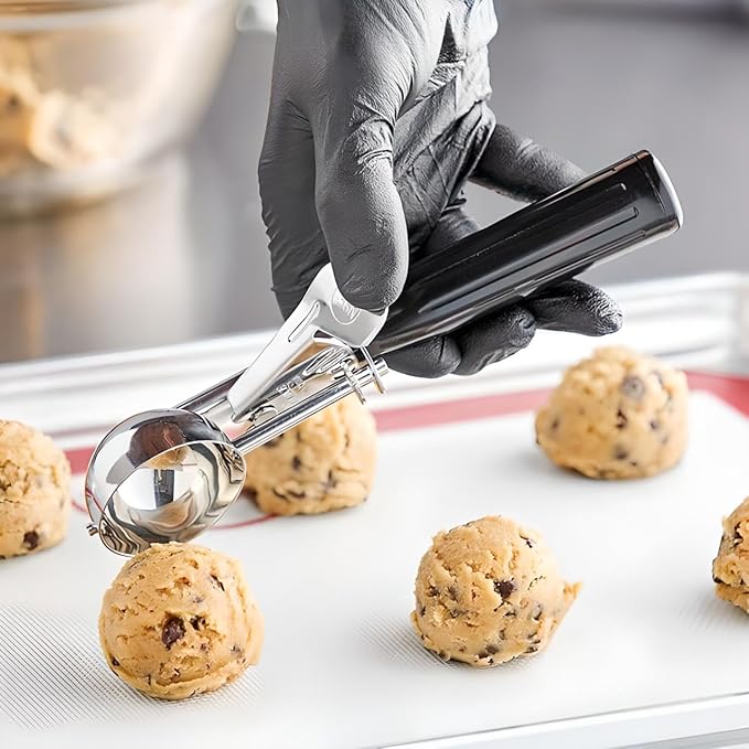 3-Pack Portion Disher Scoop Set | Round Stainless Steel Multipurpose Kitchen Scoops for Cookie Dough, Ice Cream, Baking, Batter, Meatballs, Rice, and Melon Balls (1.25-2.75-4 oz (#30-#16-#8))