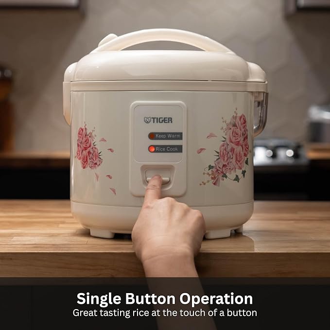 Tiger JAZ-A10U-LF 5.5 Cup Capacity White Rice Cooker with Non-Stick Inner Pot, Retractable Power Cord, and Keep Warm up to 12 hours (Flower)