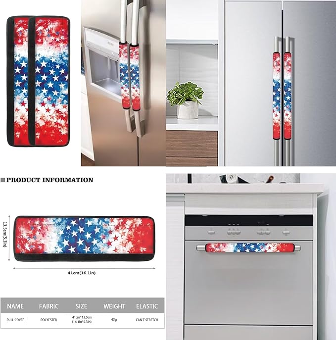 American Flag Theme Refrigerator Handle Door Covers 6 Pcs Microwave Dishwasher Keep Kitchen Clean from Smudges Food Stains Fingerprints July 4th USA Independence Day Decor